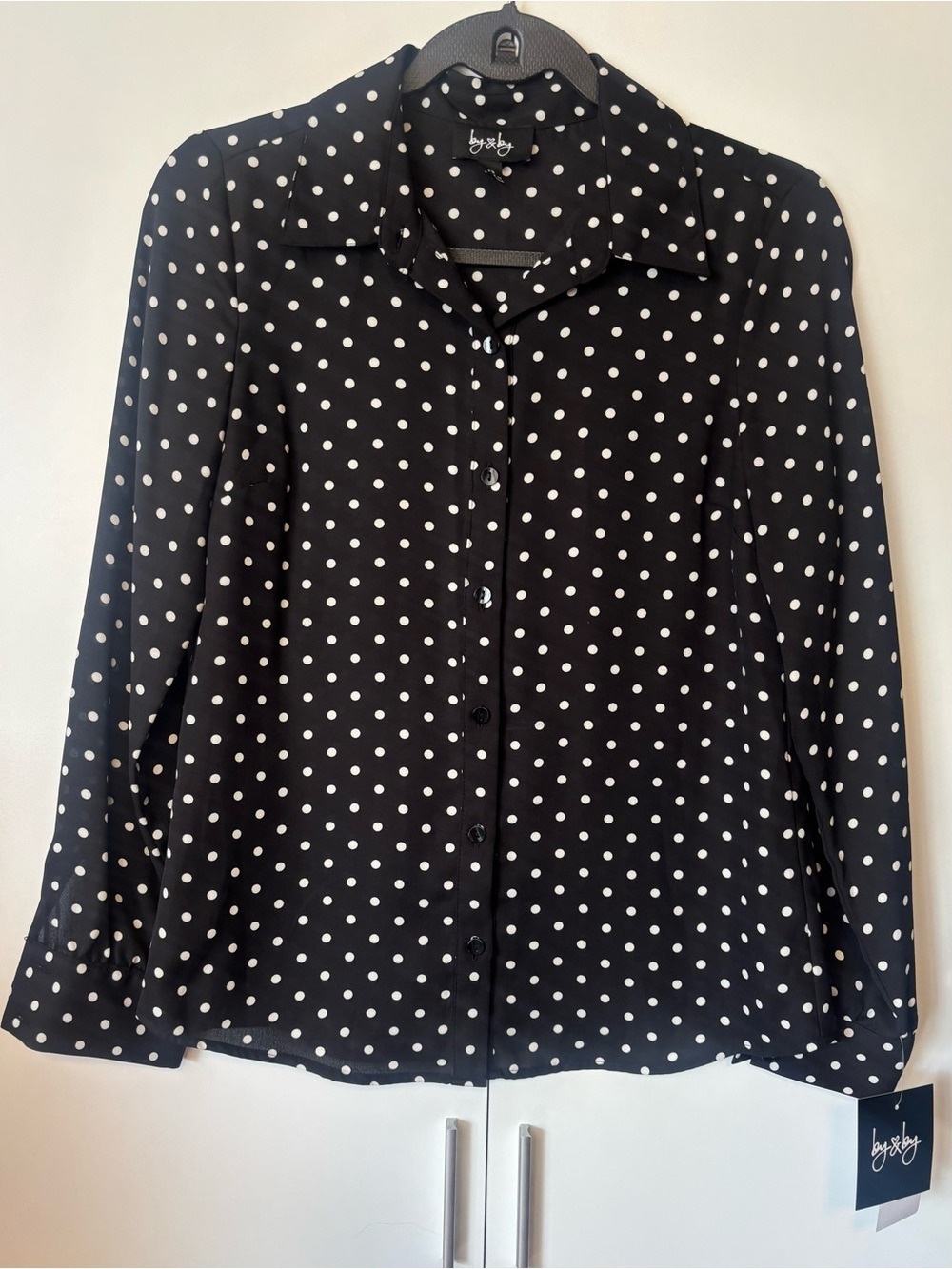 by & by Black and White Polka Dot Button-Down Shirt